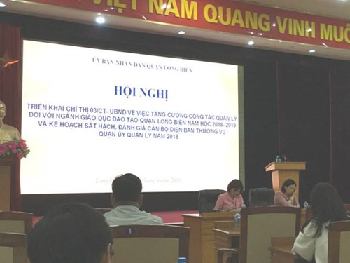 UBND quận Long Biên làm việc với hiệu trưởng các trường MN, TH, THCS về triển khai một số nhiệm vụ năm học mới 2018 - 2019